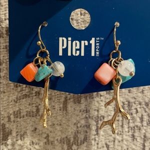 Pier 1 Antler Gold and Bead Earrings